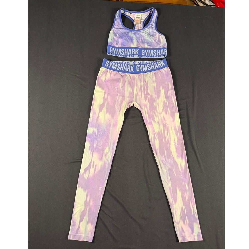 Gymshark size Small Tie Dye Blue Leggings and Long Line Sports Bra Set